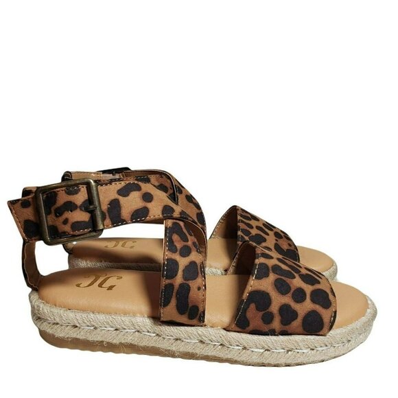 Journee Womens Trinity Leopard Open Toe Buckle Espadrille Flat Sandals Size 7 - Picture 4 of 10
